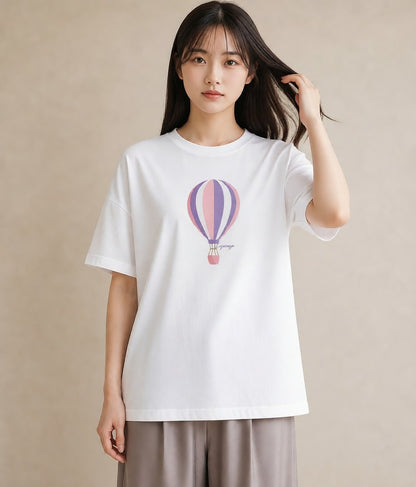 半袖Tシャツ レディース 紙風船 和紙 ナチュラル アンティーク イラスト カジュアル ラフ レイヤード 白T YMAZO