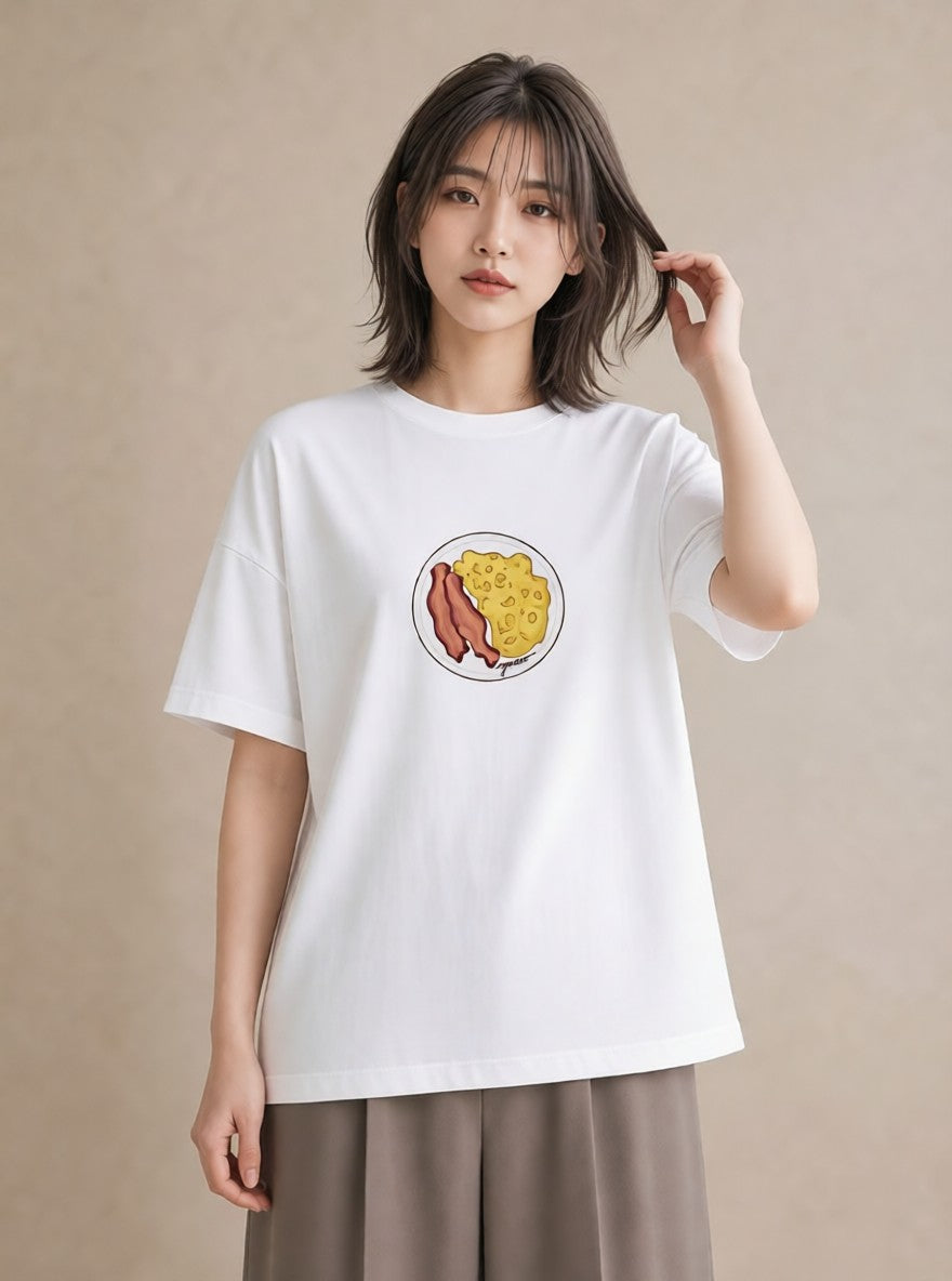 半袖Tシャツ レディース たまご 食べ物 フード イラスト フェミニン 通学 誕生日プレゼント 白T YMAZO