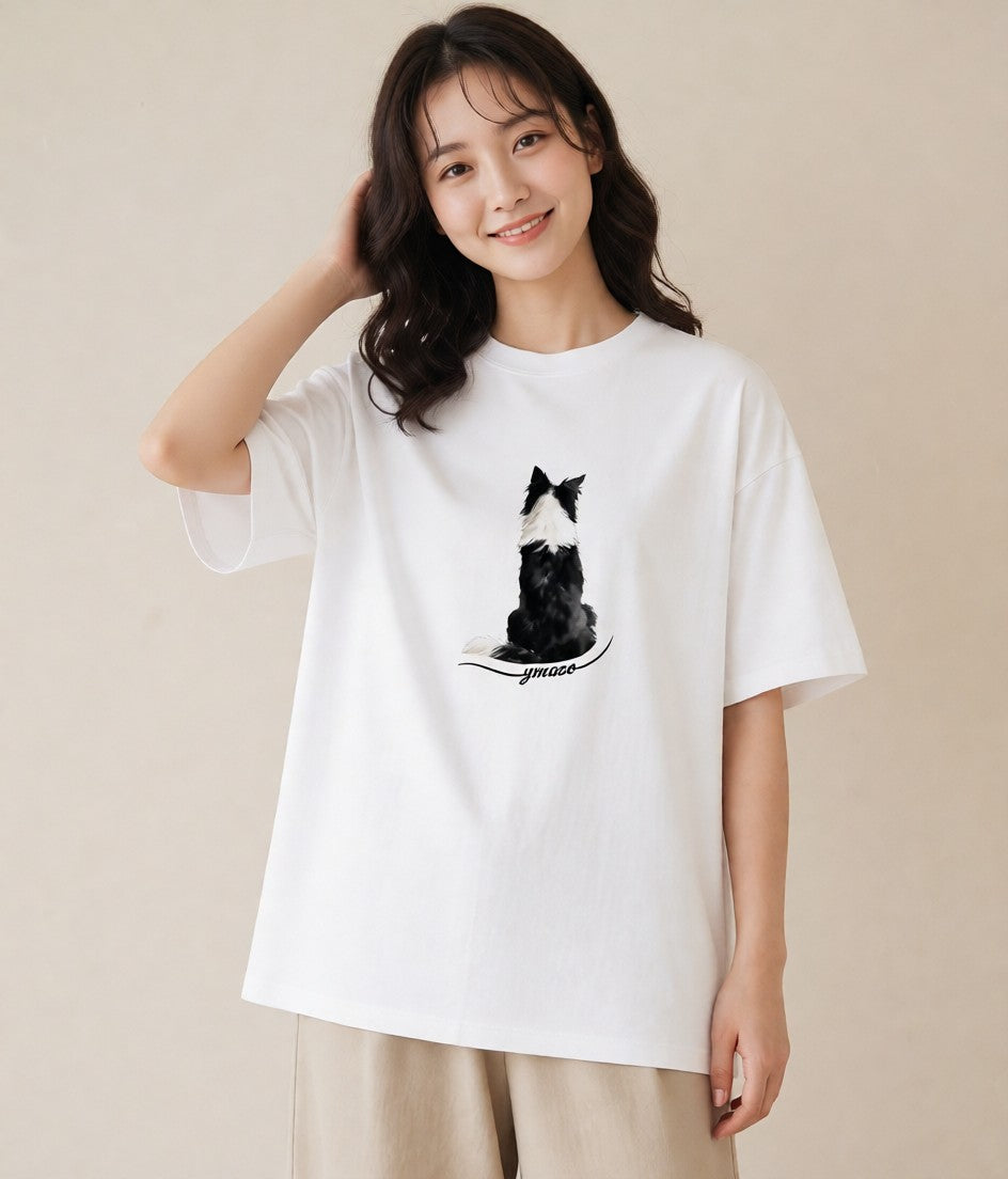 Tシャツ レディース ボーダーコリー 犬 いぬ イラスト シンプル 社会人 女性 白T YMAZO