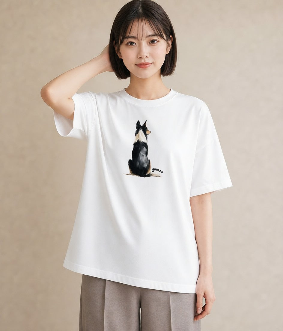 プリントTシャツ レディース ボーダーコリー 犬 いぬ イラスト シック 秋コーデ おしゃれギフト 白T YMAZO