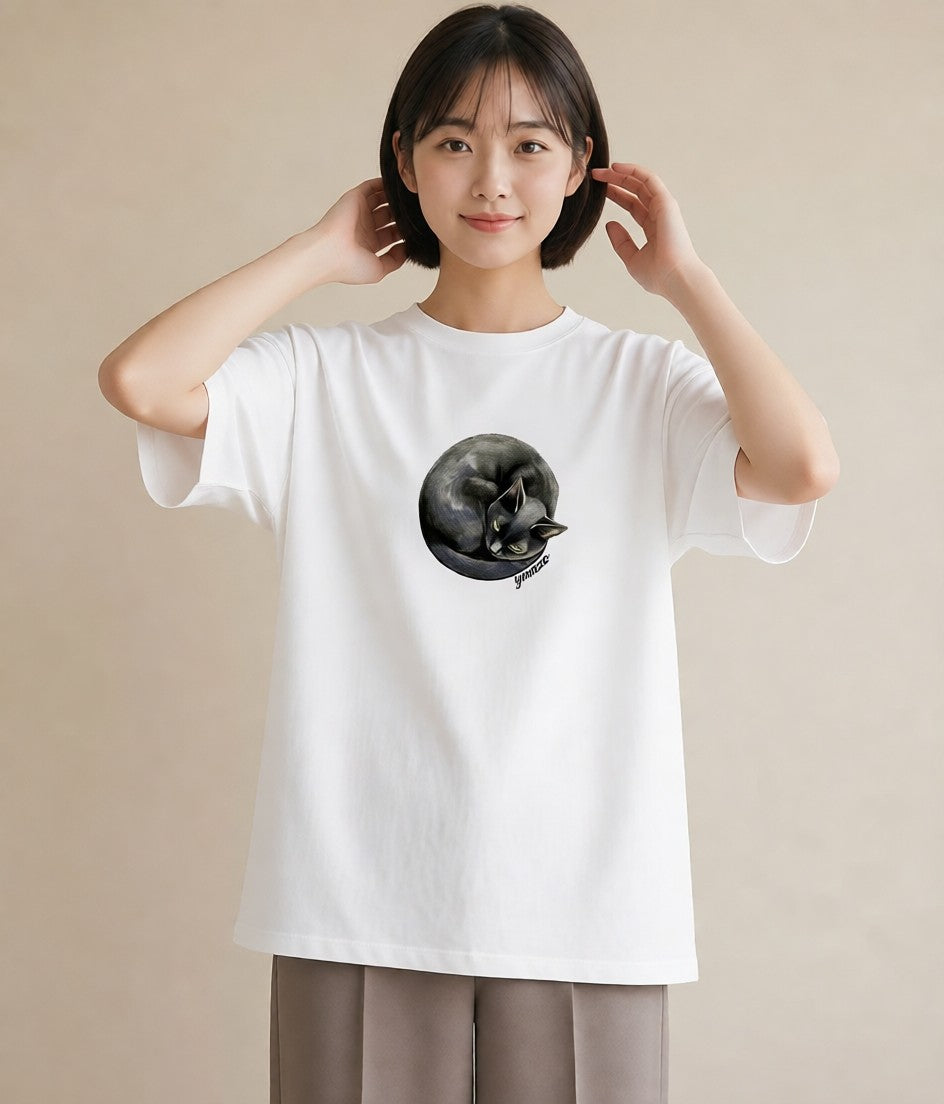 半袖Tシャツ レディース しっぽ 猫 ねこ イラスト 休日コーデ 誕生日プレゼント 綿100 白T YMAZO