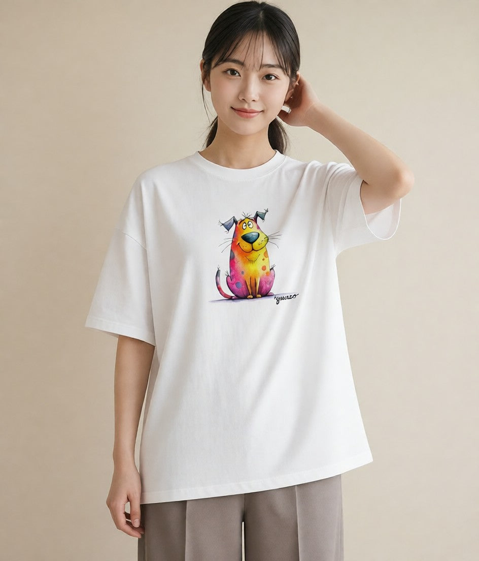 Tシャツ レディース しっぽ 猫 ねこ イラスト ポップ 海 カフェ巡り 白T YMAZO