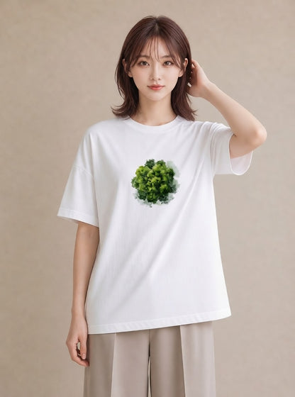 半袖Tシャツ レディース 盆栽 植物 ボタニカル イラスト 水彩風 買い物 夏コーデ 白T YMAZO