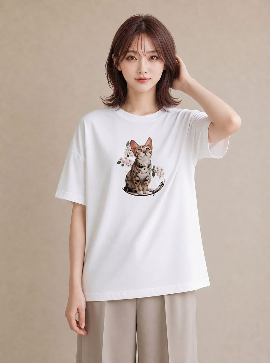 半袖Tシャツ レディース アビシニアン 猫 ねこ イラスト 水彩風 旅行 母娘コーデ 白T YMAZO