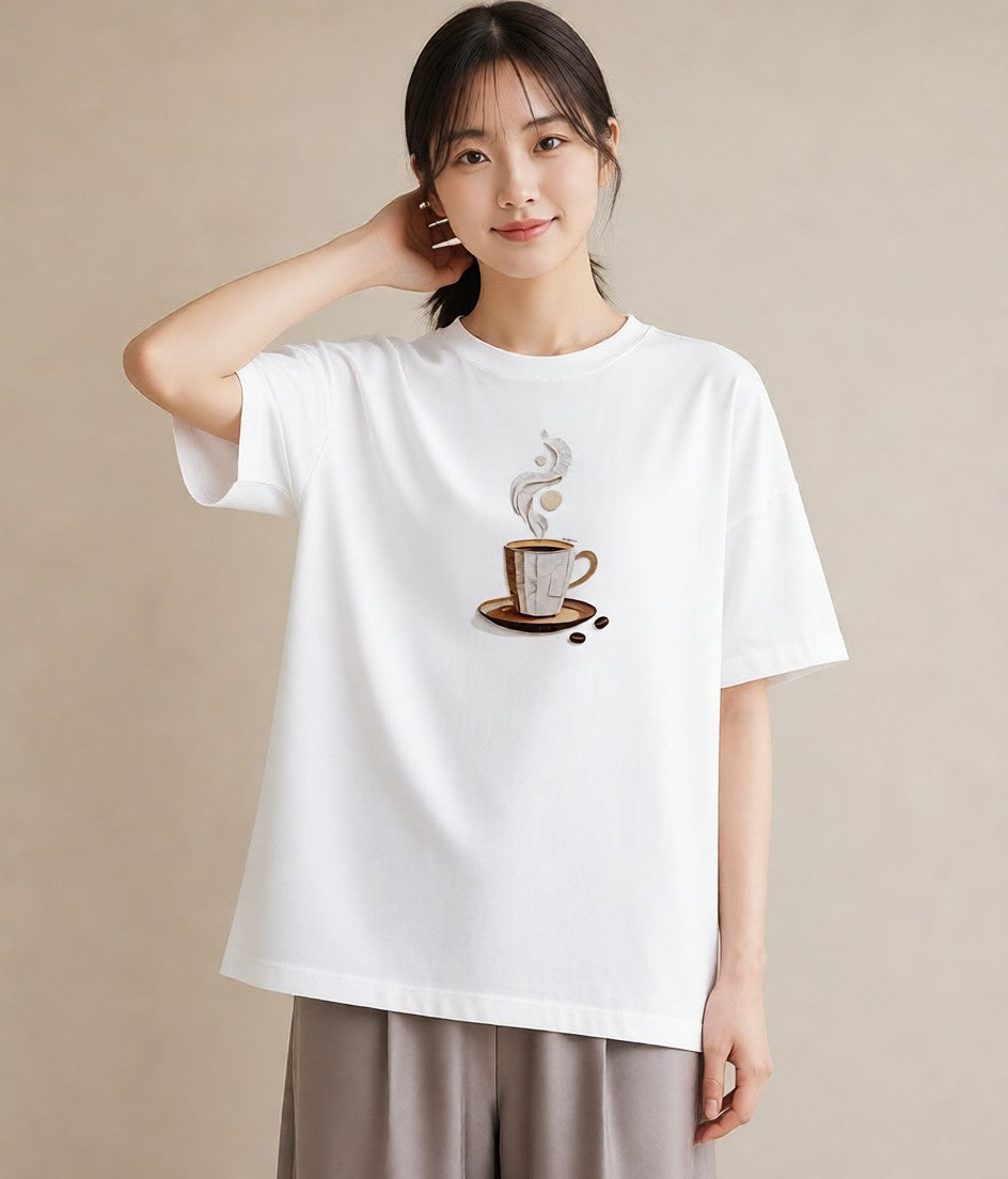 Tシャツ レディース カフェオレ 食べ物 フード イラスト 休日コーデ 女性向けギフト 散歩 白T YMAZO