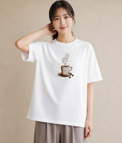 Tシャツ レディース カフェオレ 食べ物 フード イラスト 休日コーデ 女性向けギフト 散歩 白T YMAZO
