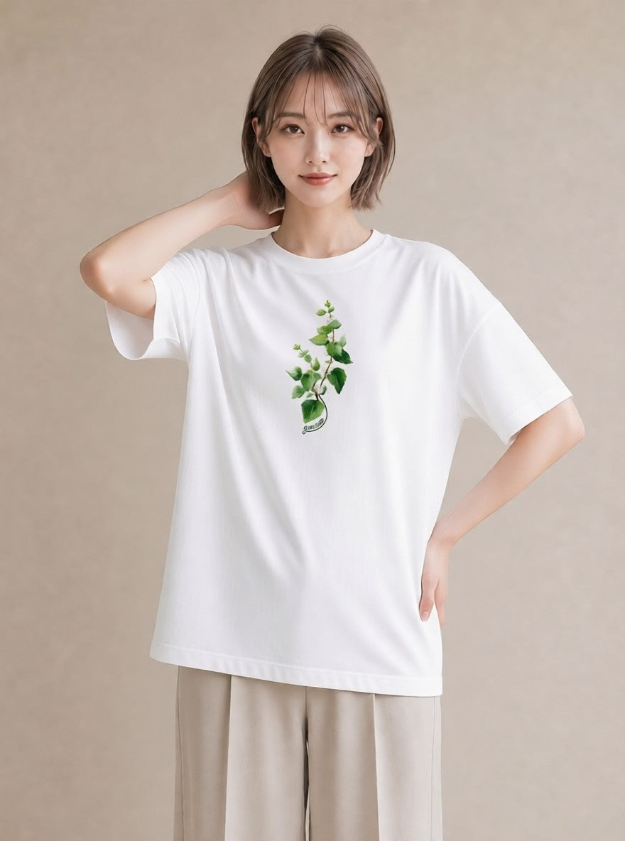 プリントTシャツ レディース ハーブ 植物 ボタニカル イラスト レトロ お揃い 親子 白T YMAZO