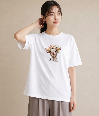 Tシャツ レディース チワワ 犬 いぬ イラスト ヴィンテージ風 親子 20代 白T YMAZO