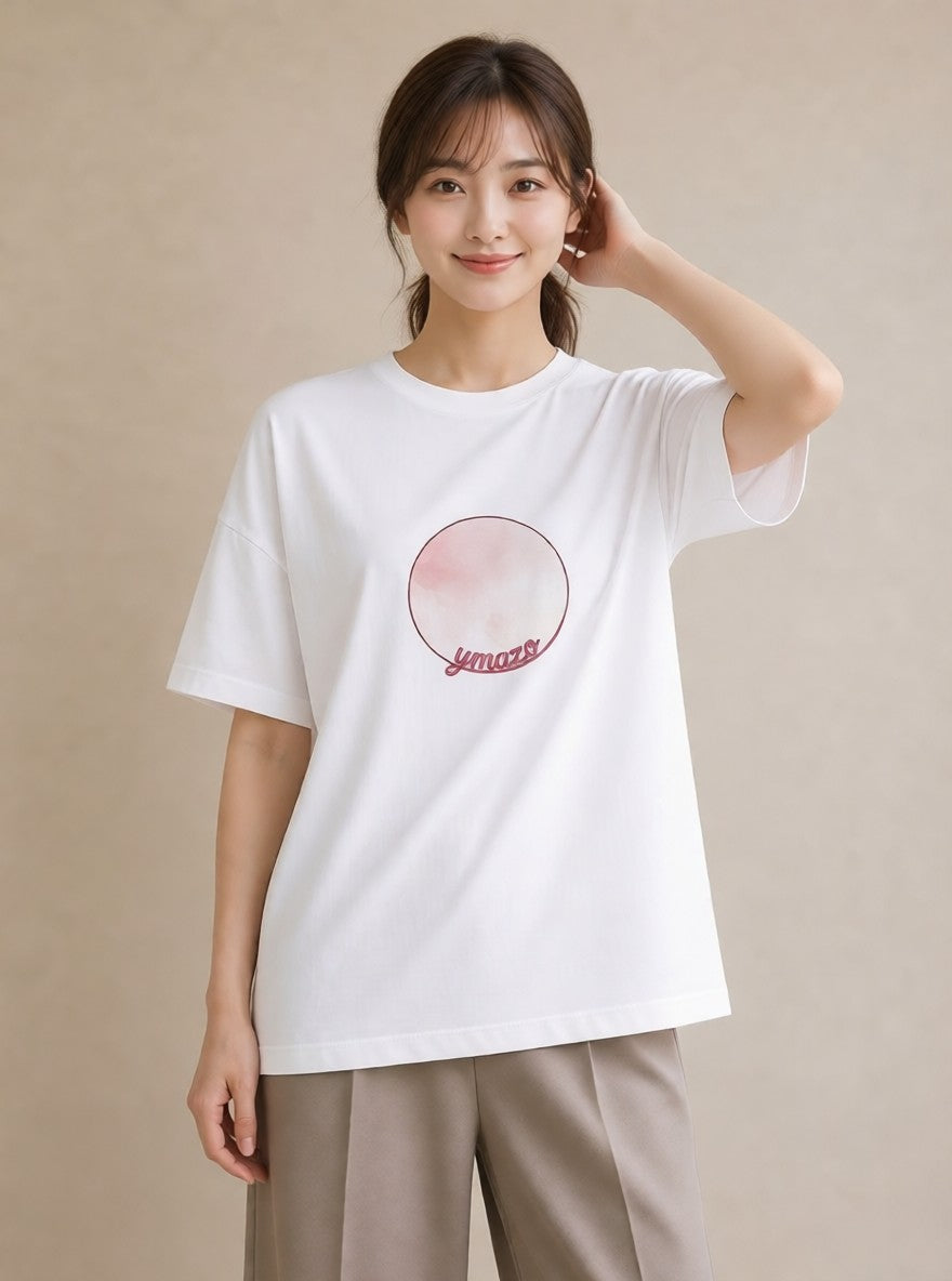 グラフィックTシャツ レディース 紙風船 和紙 ナチュラル アンティーク イラスト 綿100 デート 白T YMAZO
