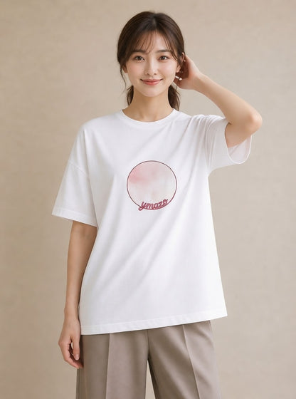グラフィックTシャツ レディース 紙風船 和紙 ナチュラル アンティーク イラスト 綿100 デート 白T YMAZO