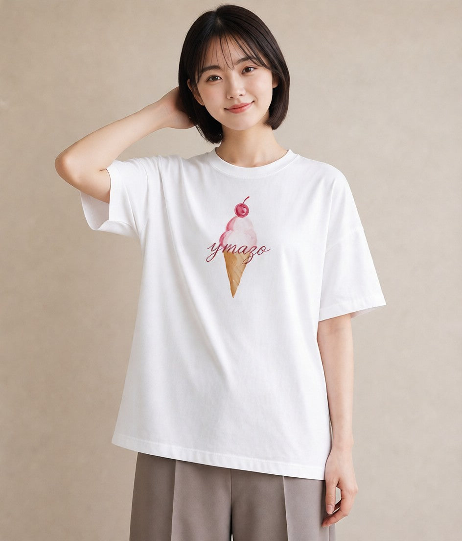 半袖Tシャツ レディース ポップコーン 食べ物 フード イラスト ゆるかわ 普段着 週末コーデ 白T YMAZO