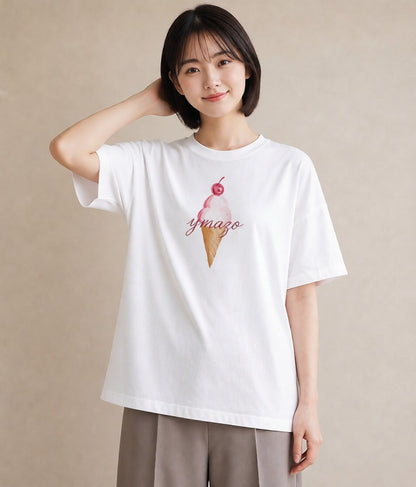 半袖Tシャツ レディース ポップコーン 食べ物 フード イラスト ゆるかわ 普段着 週末コーデ 白T YMAZO