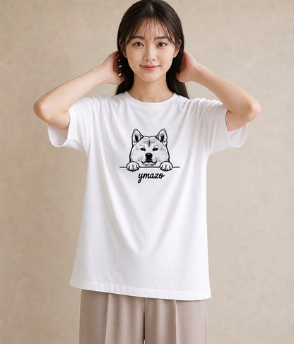 グラフィックTシャツ レディース 秋田犬 犬 いぬ イラスト カジュアル 通学 誕生日プレゼント 白T YMAZO