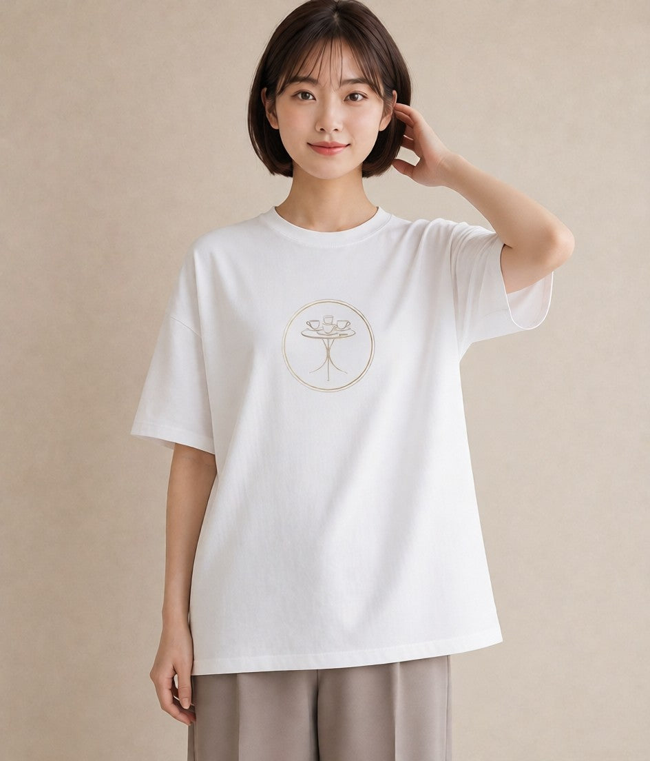 デザインTシャツ レディース カフェ カフェロゴ ロゴ イラスト 抜け感 秋コーデ おしゃれギフト 白T YMAZO