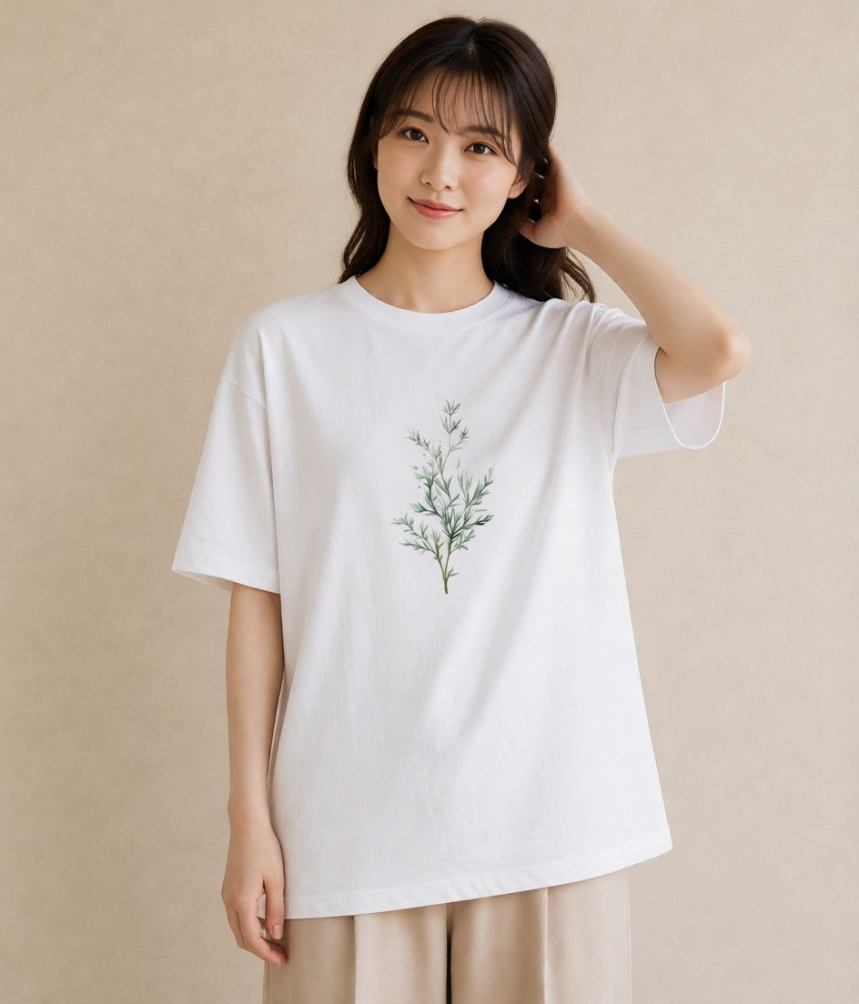 グラフィックTシャツ レディース ハーブ 植物 ボタニカル イラスト 線画 休日 ペアコーデ 白T YMAZO