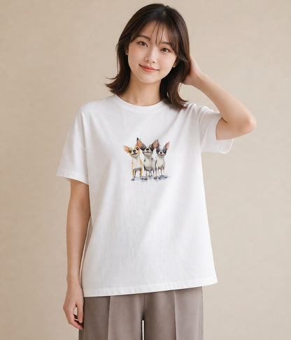 デザインTシャツ レディース チワワ 犬 いぬ イラスト こなれ感 普段着 週末コーデ 白T YMAZO
