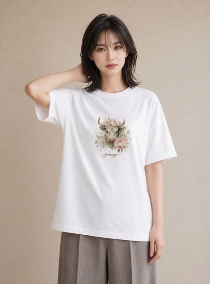 プリントTシャツ レディース 牡羊座 星空 宇宙 イラスト こなれ感 帰省 ラフ 白T YMAZO