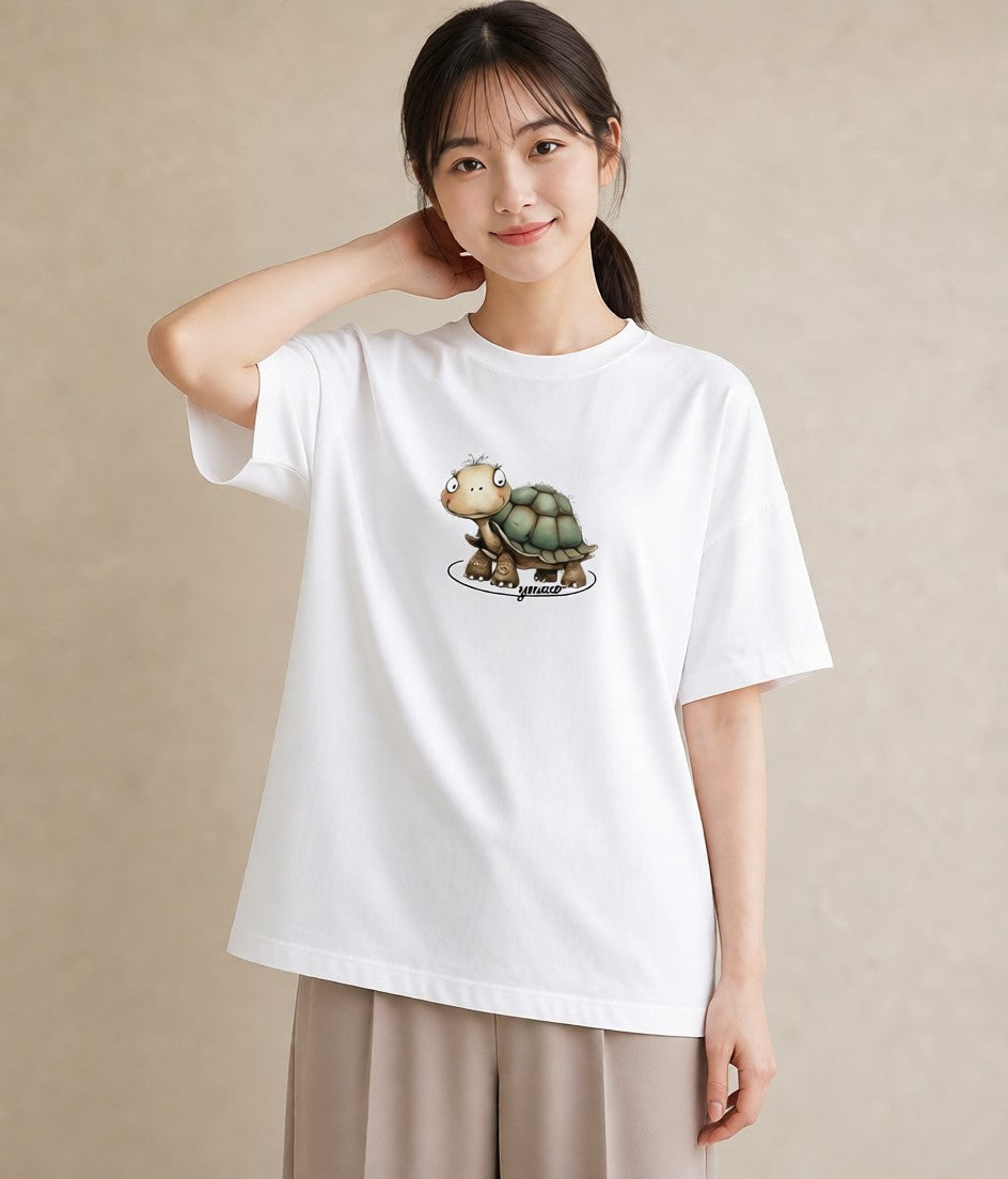 プリントTシャツ レディース カメ ペット 動物 イラスト 手描き風 母娘コーデ 自分用 白T YMAZO
