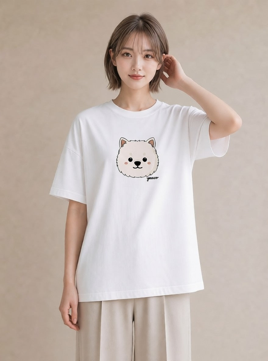 グラフィックTシャツ レディース 犬 いぬ イラスト 抜け感 レイヤード 友達ギフト 白T YMAZO