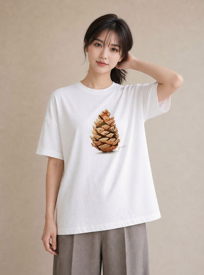半袖Tシャツ レディース どんぐり 植物 ボタニカル イラスト 水彩風 女子会 お揃い 白T YMAZO