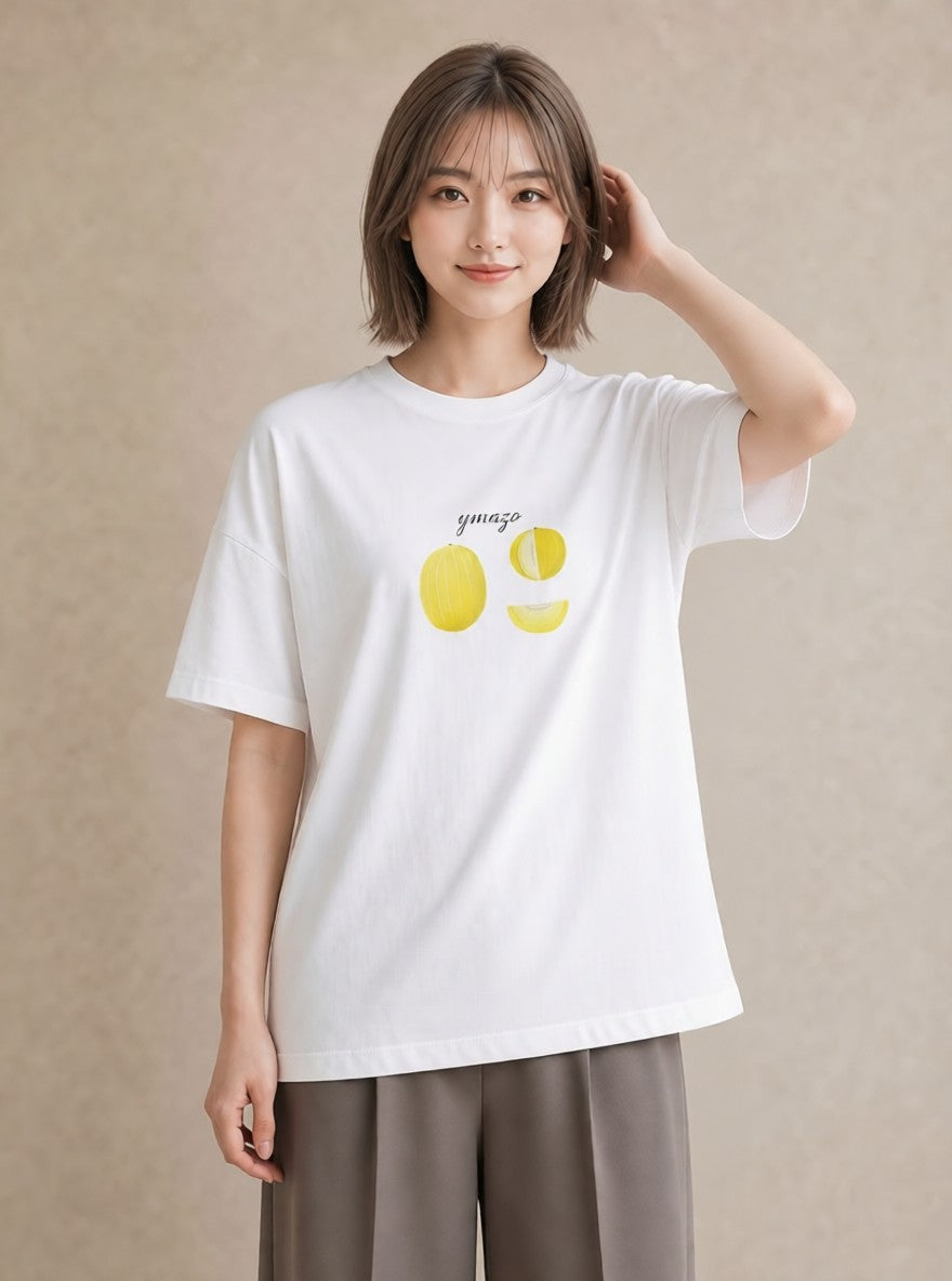半袖Tシャツ レディース バナナ 食べ物 フード イラスト きれいめ 買い物 夏コーデ 白T YMAZO