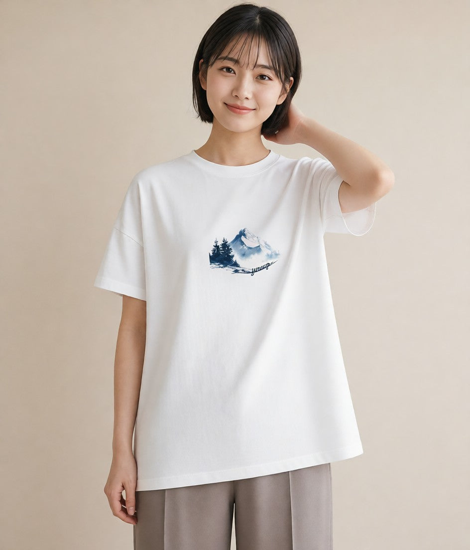 デザインTシャツ レディース 山 星空 宇宙 イラスト レトロ ギフト 母の日 白T YMAZO