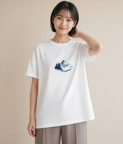 デザインTシャツ レディース 山 星空 宇宙 イラスト レトロ ギフト 母の日 白T YMAZO