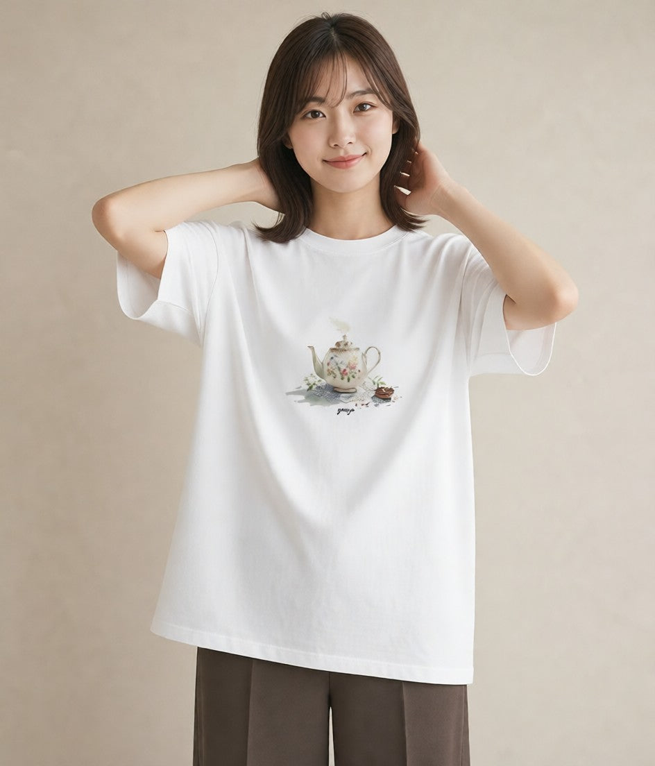 半袖Tシャツ レディース ハーブティー 食べ物 フード イラスト レトロ 春コーデ 姉妹 白T YMAZO
