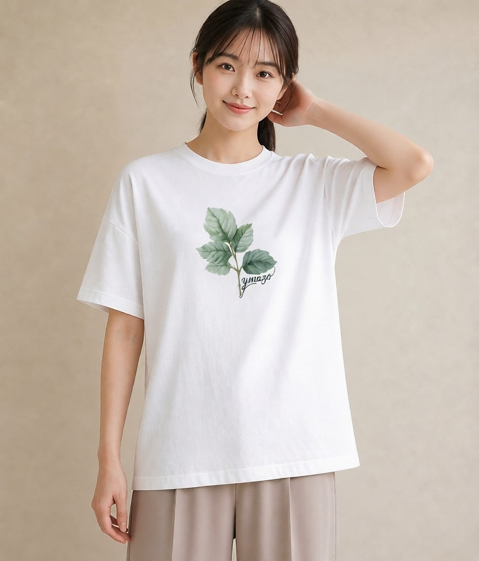 デザインTシャツ レディース 新緑 植物 ボタニカル イラスト ポップ 母娘コーデ 自分用 白T YMAZO