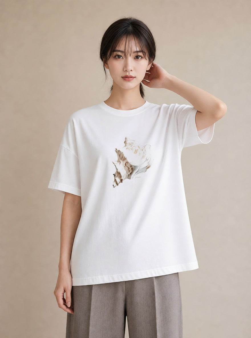 グラフィックTシャツ レディース 貝 海の生き物 海 イラスト 北欧風 通勤 在宅 白T YMAZO
