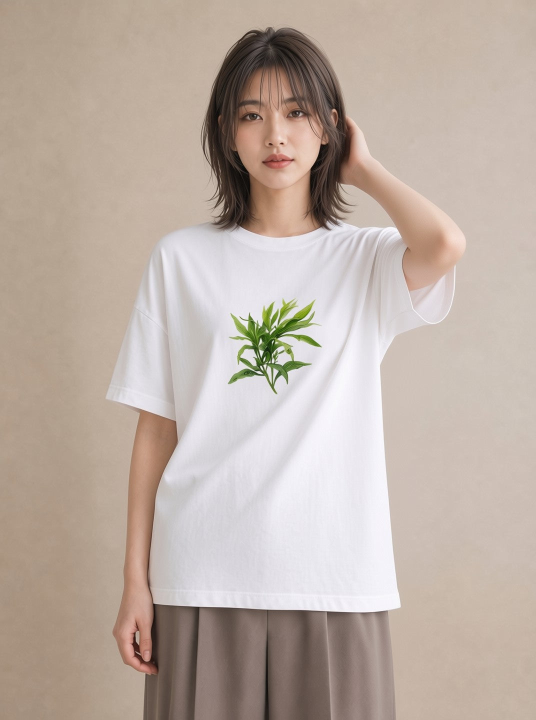 プリントTシャツ レディース 芝生 植物 ボタニカル イラスト 旅行コーデ クリスマス 旅行 白T YMAZO