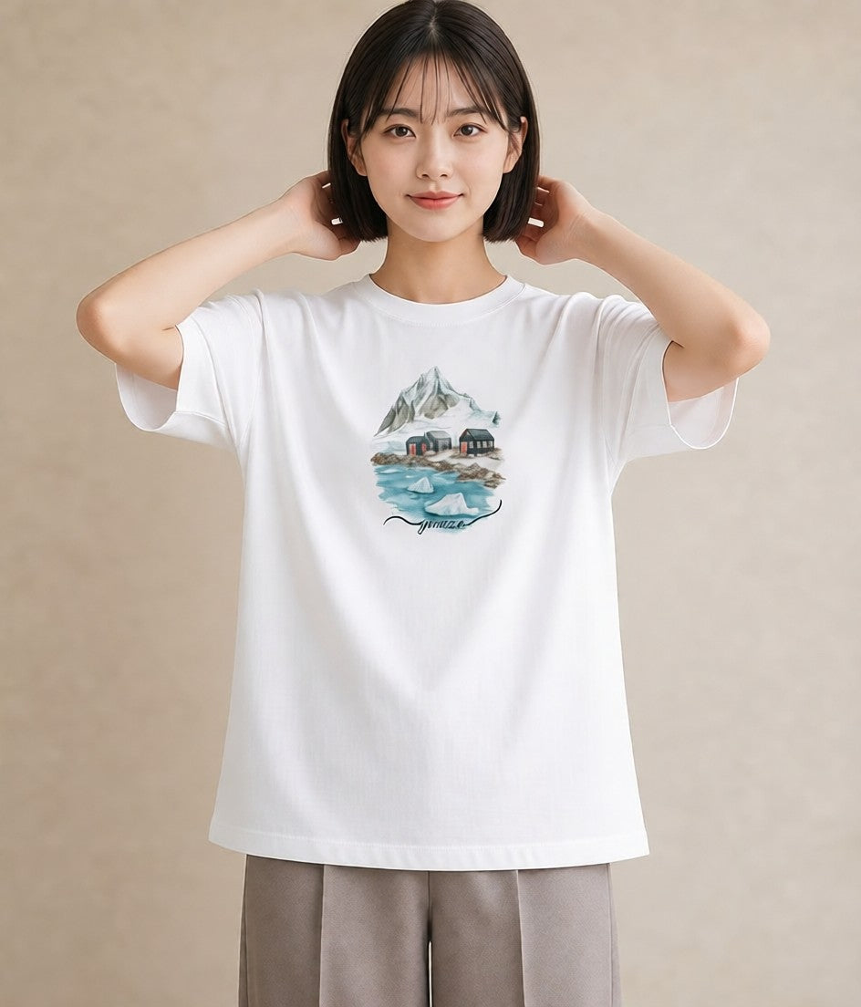 Tシャツ レディース 山 星空 宇宙 イラスト カジュアル カフェ巡り 女子会 白T YMAZO