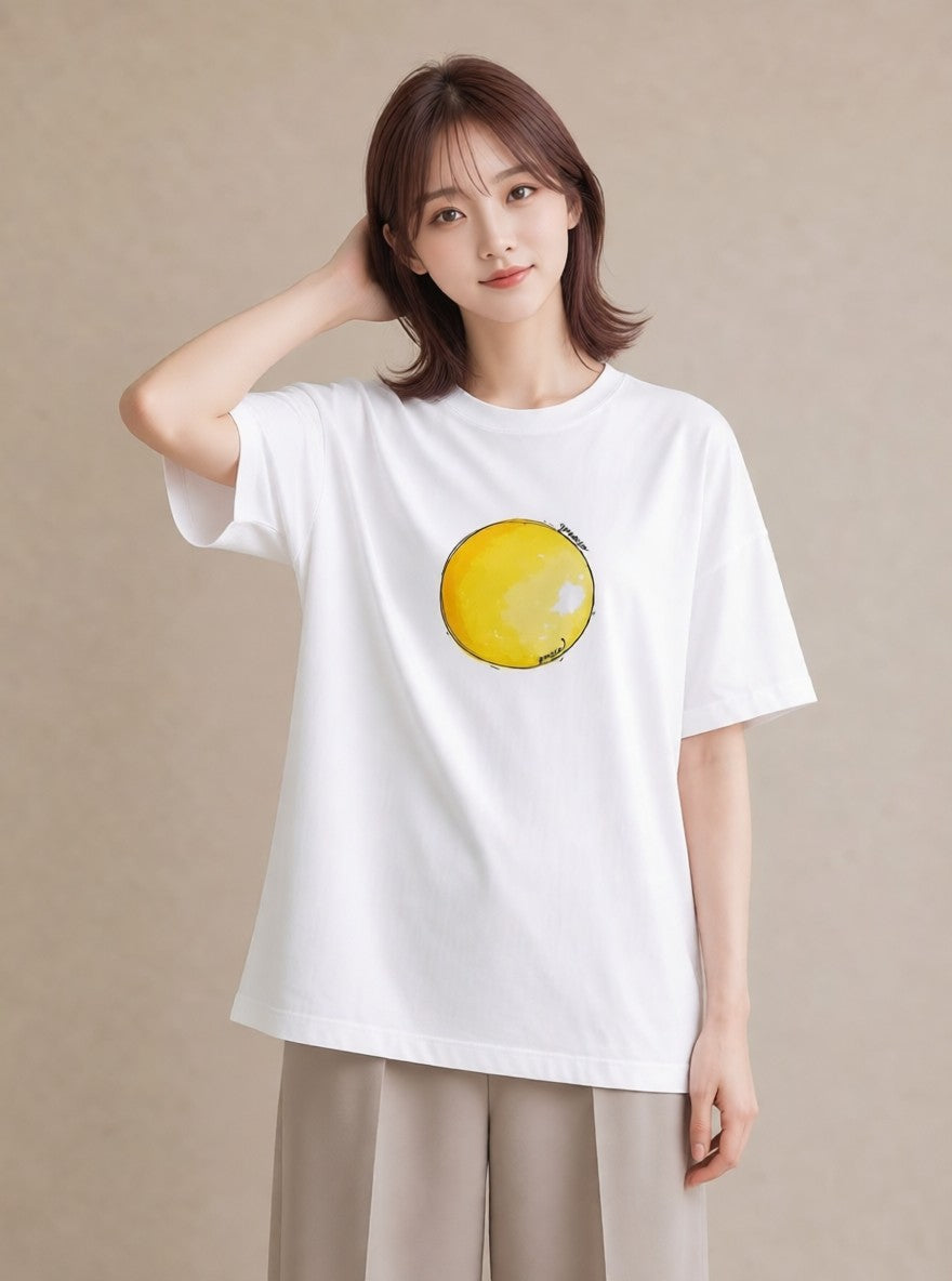 プリントTシャツ レディース 目玉焼き 食べ物 フード イラスト ガーリー 公園 ママ 白T YMAZO