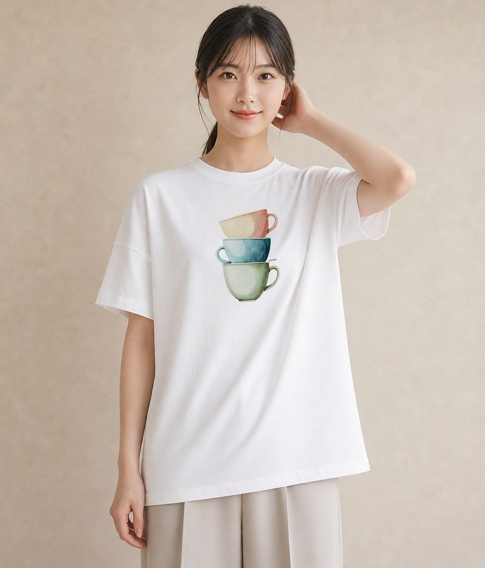 グラフィックTシャツ レディース エスプレッソ 食べ物 フード イラスト ナチュラル 旅行 母娘コーデ 白T YMAZO