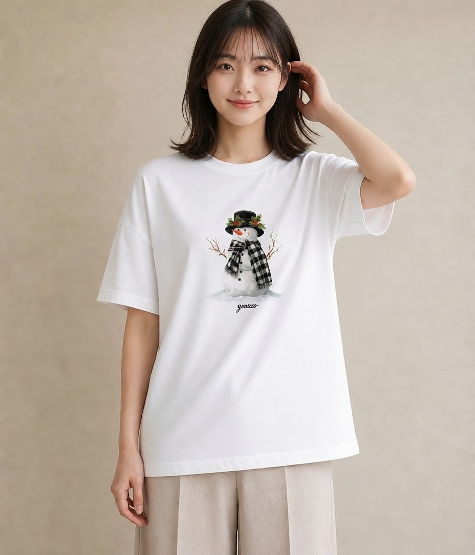 デザインTシャツ レディース 雪 星空 宇宙 イラスト 春服 ミセス 白T YMAZO