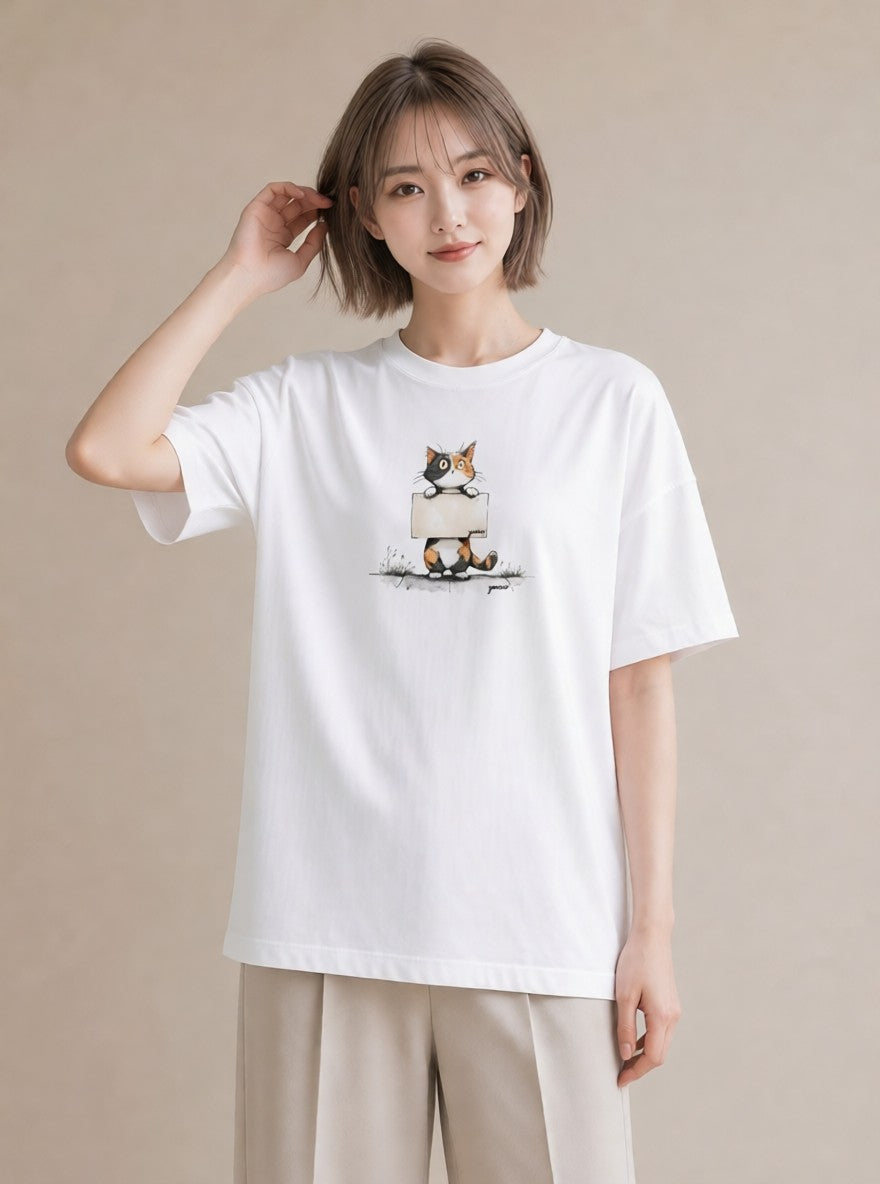 グラフィックTシャツ レディース マンチカン 猫 ねこ イラスト 抜け感 旅行用 海 白T YMAZO