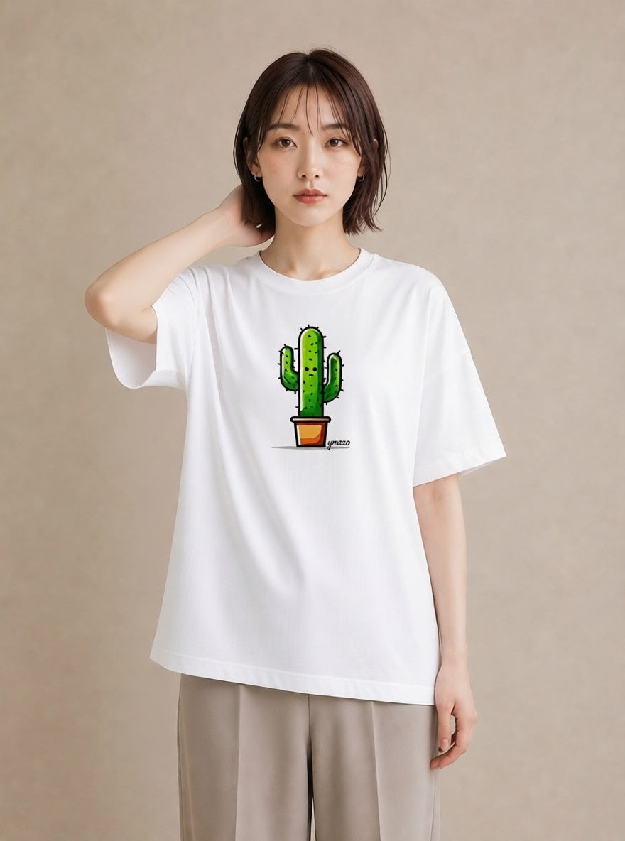 Tシャツ レディース サボテン 植物 ボタニカル イラスト 可愛い ビーチ デイリーウェア 白T YMAZO