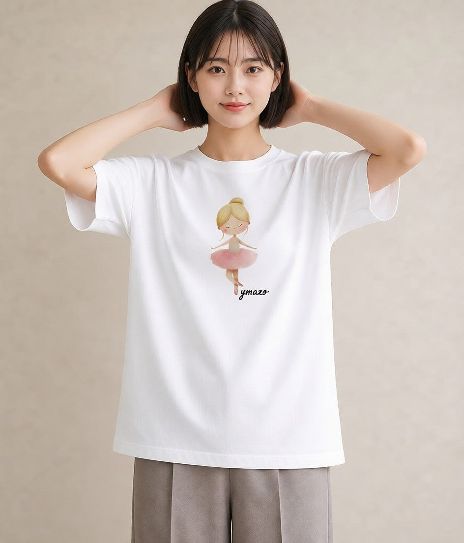 デザインTシャツ レディース バレエシューズ バレエ トウシューズ ナチュラル アンティーク イラスト お洒落 敬老の日 ホワイトデー 白T YMAZO