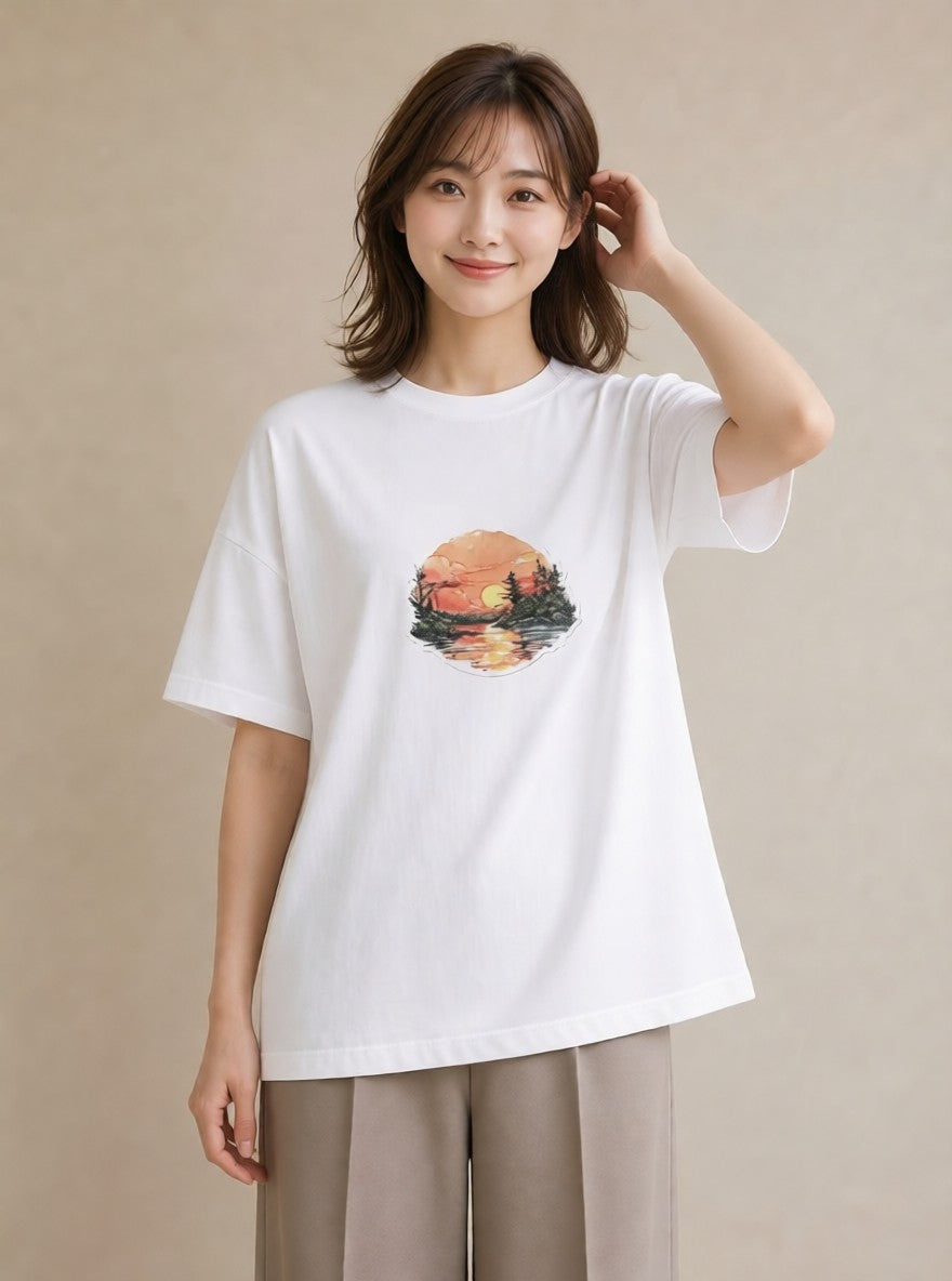 半袖Tシャツ レディース 山 星空 宇宙 イラスト ラフ クリスマス 旅行 白T YMAZO
