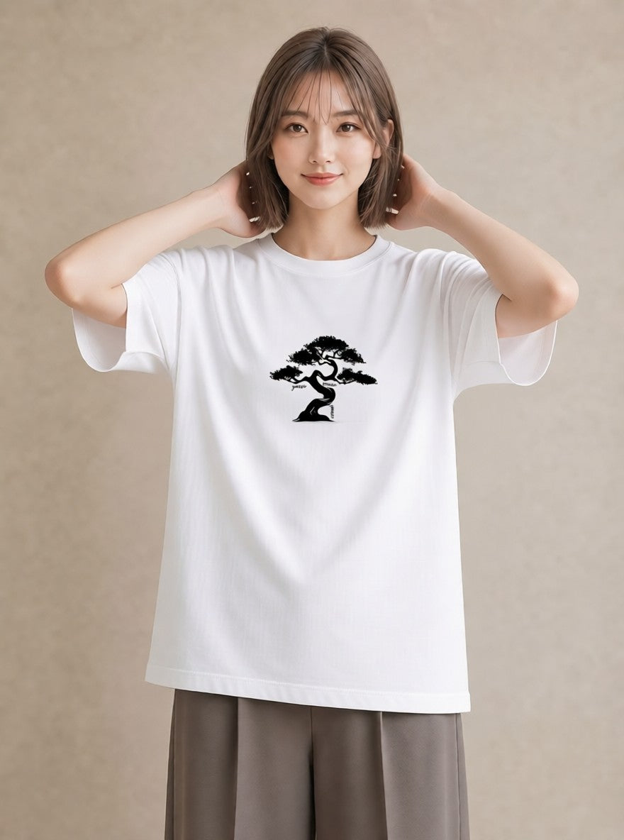 半袖Tシャツ レディース 盆栽 植物 ボタニカル イラスト ナチュラル 社会人 女性 白T YMAZO
