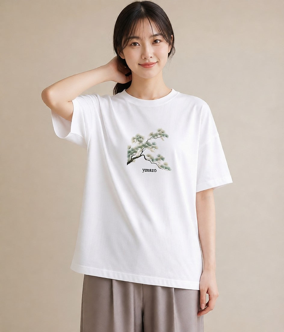 半袖Tシャツ レディース 盆栽 植物 ボタニカル イラスト 部屋着 女性向けギフト 白T YMAZO