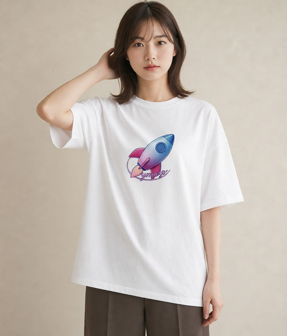 デザインTシャツ レディース ロケット 星空 宇宙 イラスト シック ギフト 母の日 白T YMAZO