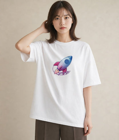 デザインTシャツ レディース ロケット 星空 宇宙 イラスト シック ギフト 母の日 白T YMAZO