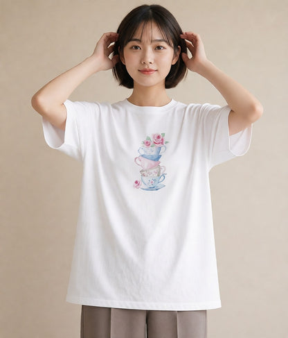 プリントTシャツ レディース ハーブティー 食べ物 フード イラスト ニュアンス 休日 ペアコーデ 白T YMAZO