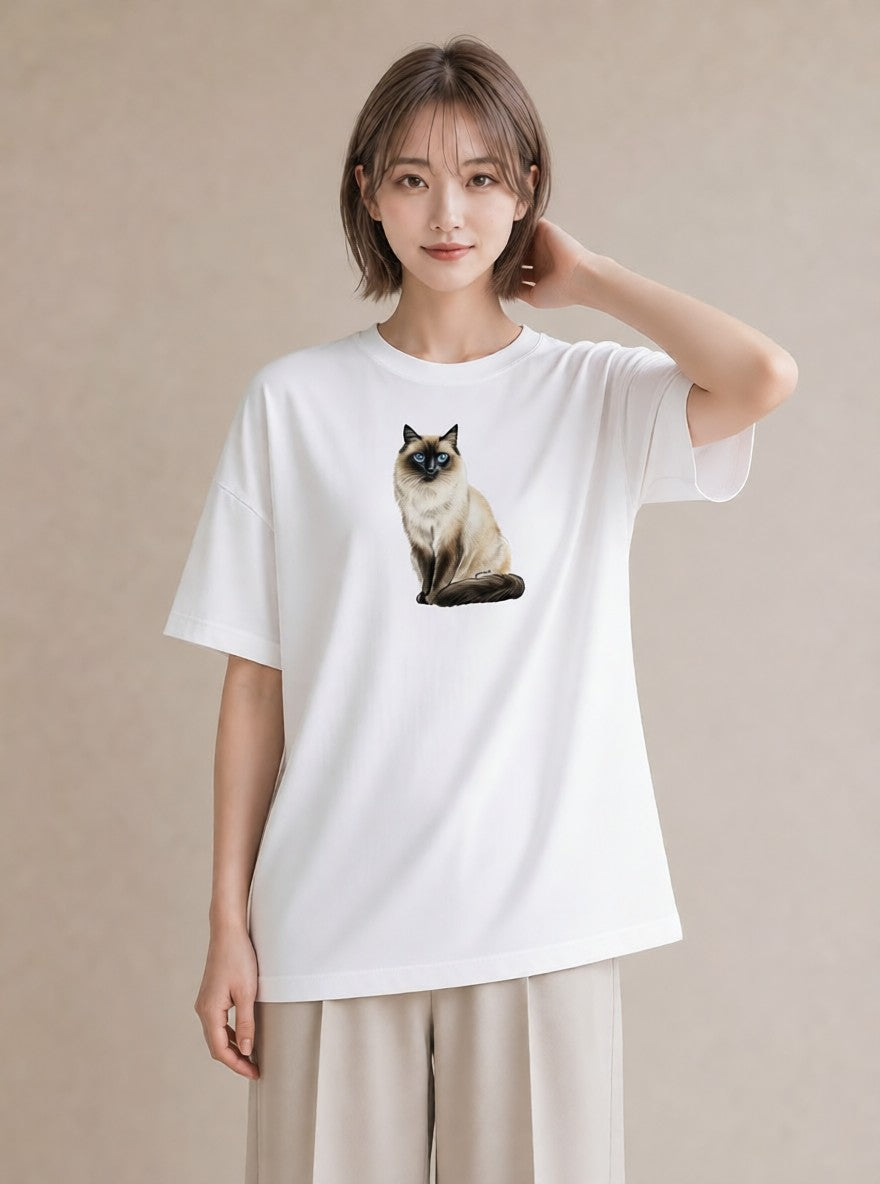 デザインTシャツ レディース ペルシャ 猫 ねこ イラスト カジュアル 夏コーデ 通学 白T YMAZO