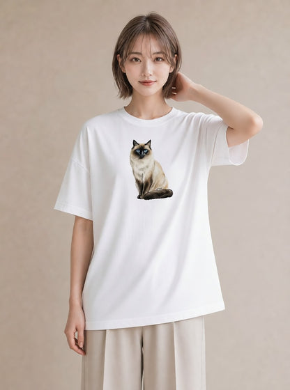 デザインTシャツ レディース ペルシャ 猫 ねこ イラスト カジュアル 夏コーデ 通学 白T YMAZO