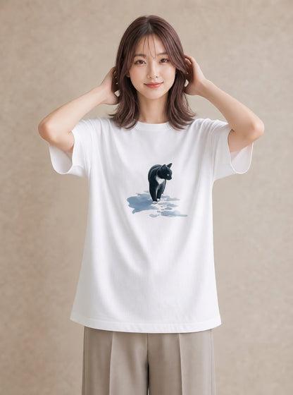 グラフィックTシャツ レディース 靴下猫 猫 ねこ イラスト 抜け感 自分用 ルームウェア 白T YMAZO