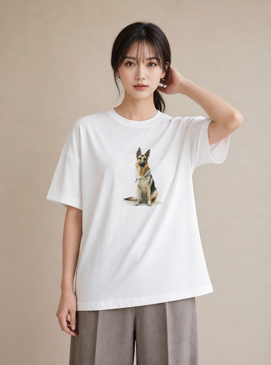 デザインTシャツ レディース ジャーマンシェパード 犬 いぬ イラスト カジュアル 母娘コーデ 自分用 白T YMAZO