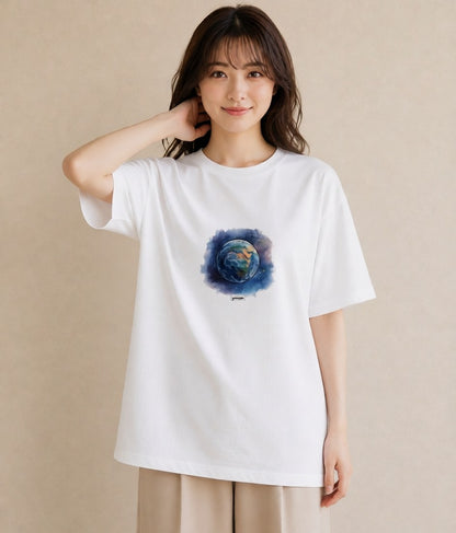 グラフィックTシャツ レディース 惑星 星空 宇宙 イラスト 淡色 通勤 在宅 白T YMAZO