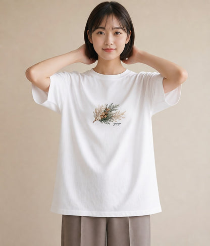 半袖Tシャツ レディース ハーブ 植物 ボタニカル イラスト ラフカジュアル 親子 20代 白T YMAZO